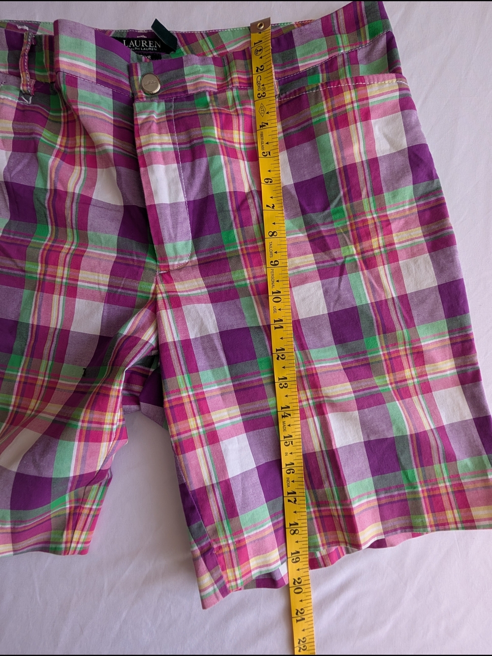 Lauren Ralph Lauren Plaid Cotton Shorts - Pink, Purple, Green - Picture 8 of 9